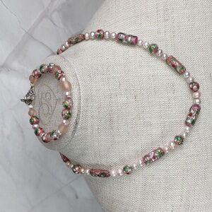 Artisan Crafted Cloisonne/Pearl Necklace & Bracelet Set